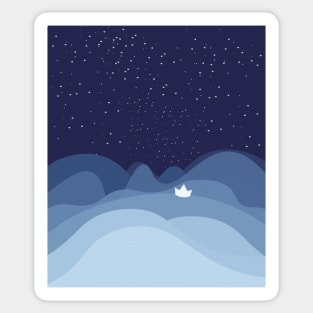 blue ocean waves,sailboat ocean stars Sticker